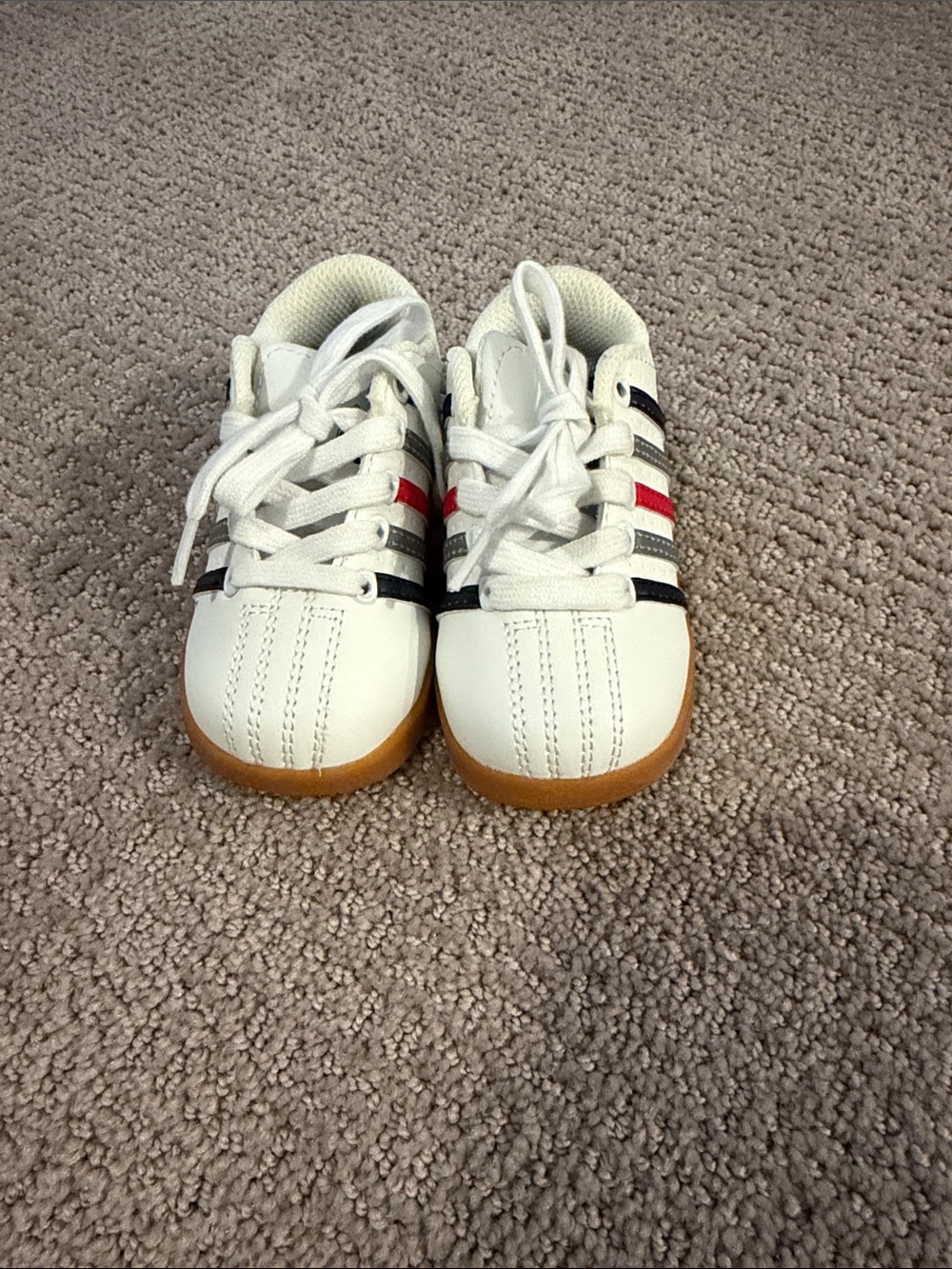 K-Swiss White Kids Sneakers with Red & Black Stripes